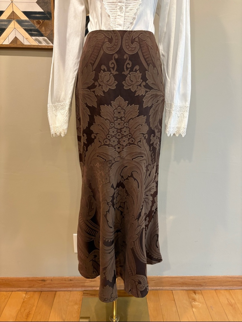 Vintage Ralph Lauren Black Label Baroque Jacquard Long Mermaid Flared Skirt sz 2 - Picture 2 of 12